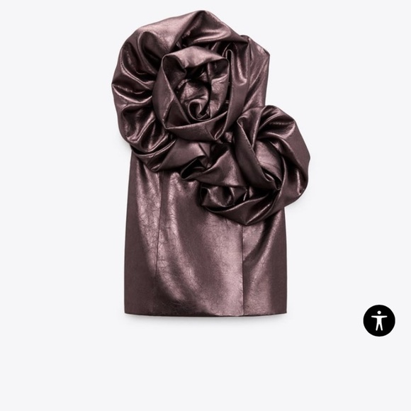 Zara  COCKTAIL PARTY VOLUMINOUS FLOWER MINI STRAPLESS DRESS JEWEL METALLIC - Picture 6 of 13